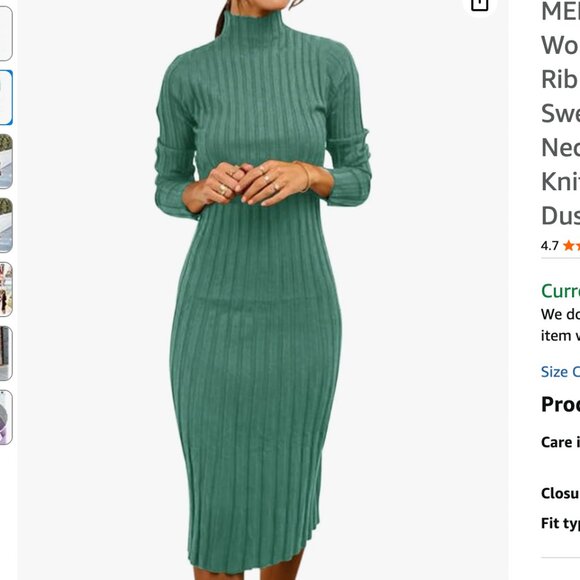 MEROKEETY Women's Ribbed Long Sleeve Sweater Dress - Dusty Green - Picture 2 of 3